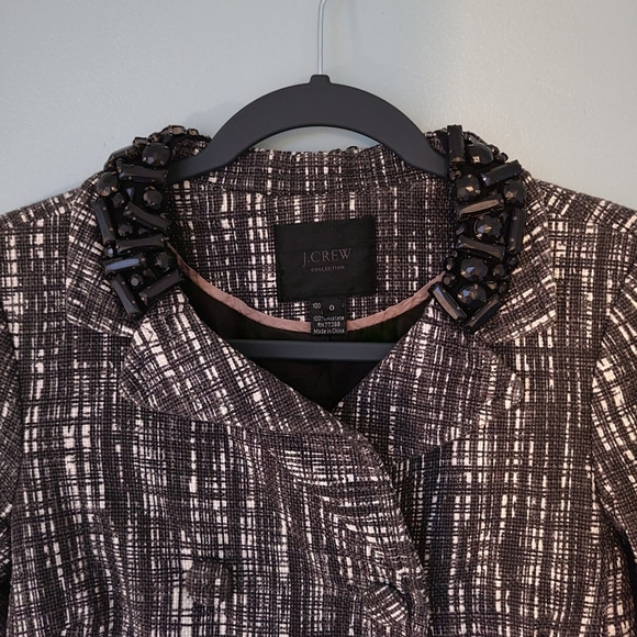 J Crew Size 0 Contessa Tweed Raw Hem Jeweled Suit Jacket Blazer - Picture 3 of 8